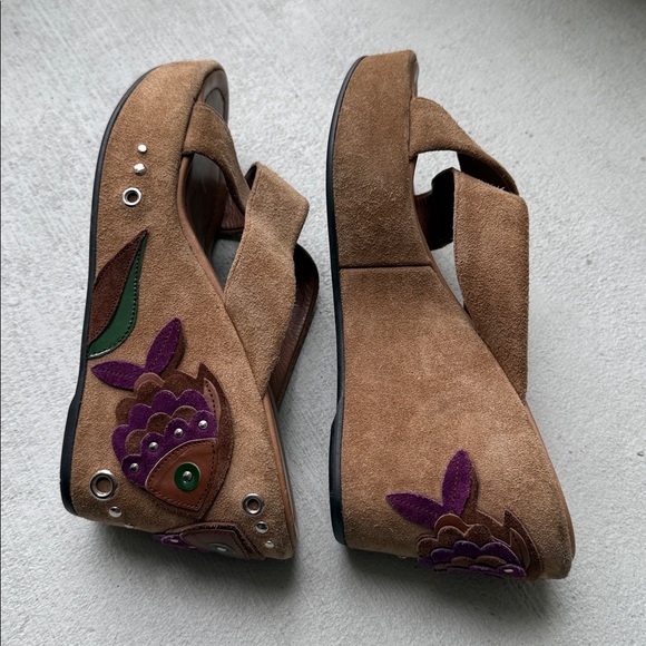 Prada Shoes - Prada vintage suede brown platform sandals with fish motif 40